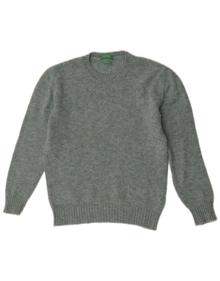 Benetton Damen-Pullover mit Rundhalsausschnitt, UK 14, mittelgrüne Wolle