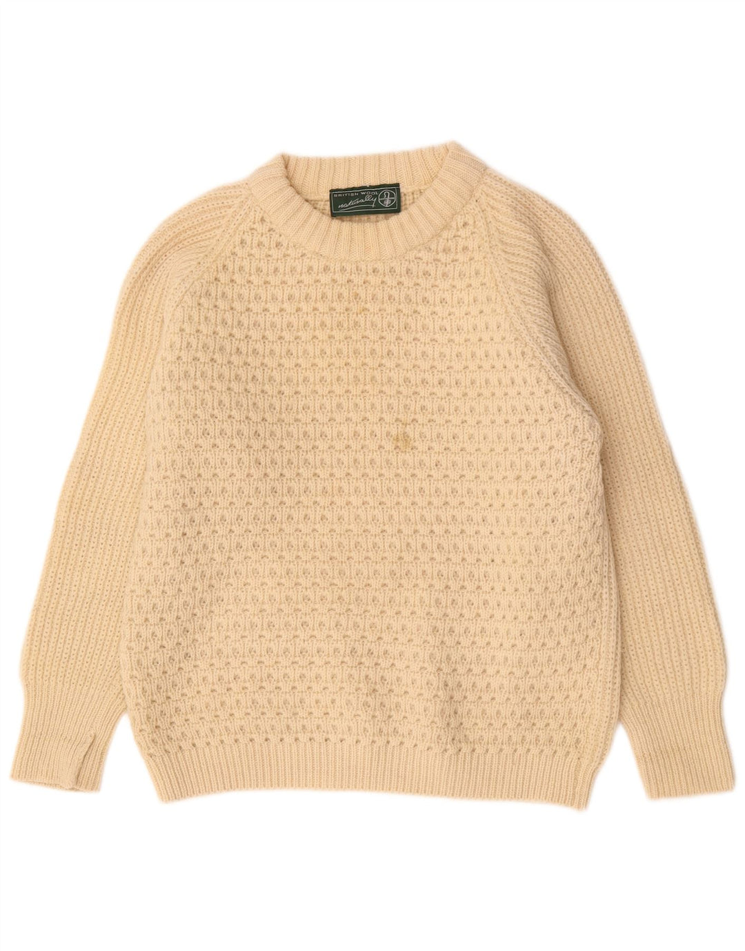 Vintage Herren-Pullover mit U-Boot-Ausschnitt, große beige Wolle
