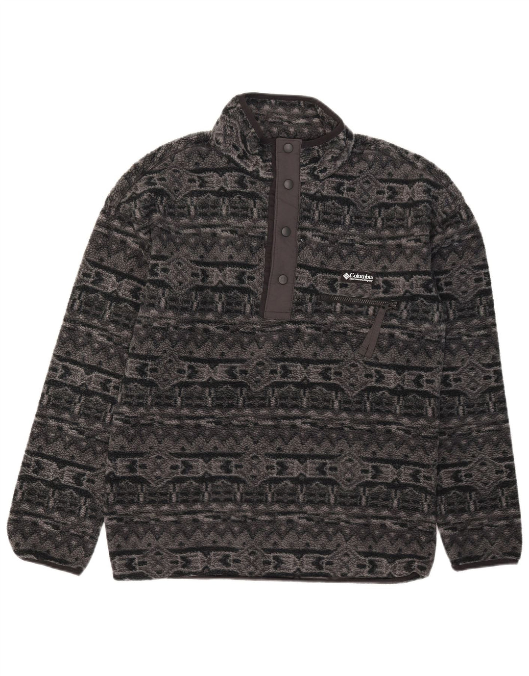Columbia Herren-Fleecepullover mit Knopfkragen, mittelgraues geometrisches Polyester