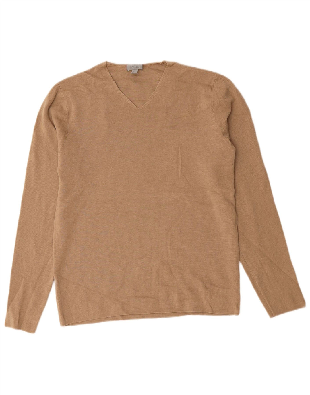 Cos Damen-Pullover mit V-Ausschnitt, UK 14, mittelbeige Wolle