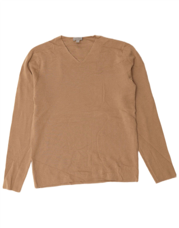 Cos Damen-Pullover mit V-Ausschnitt, UK 14, mittelbeige Wolle