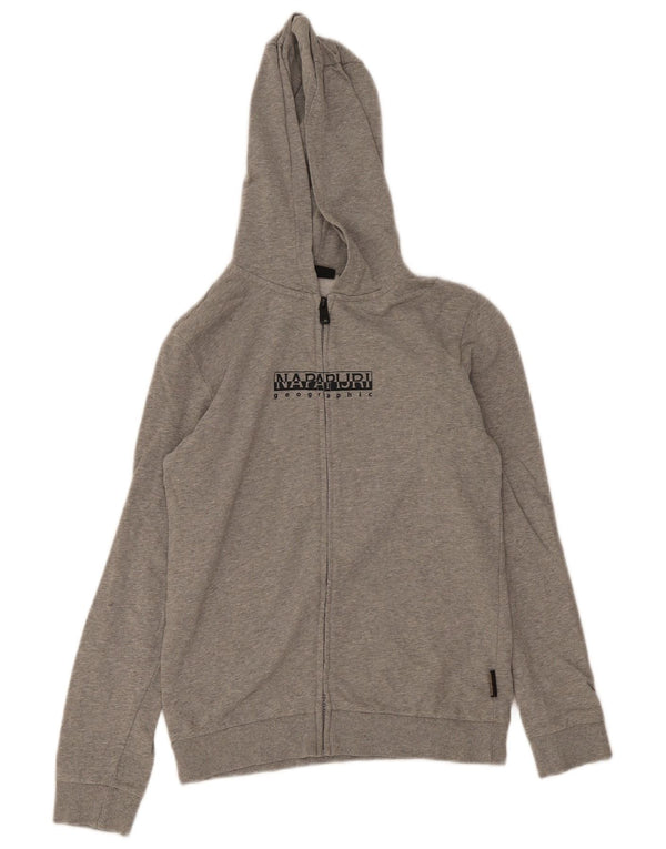 Napapijri Jungen-Kapuzenpullover mit grafischem Reißverschluss, 15–16 Jahre, graue Baumwolle
