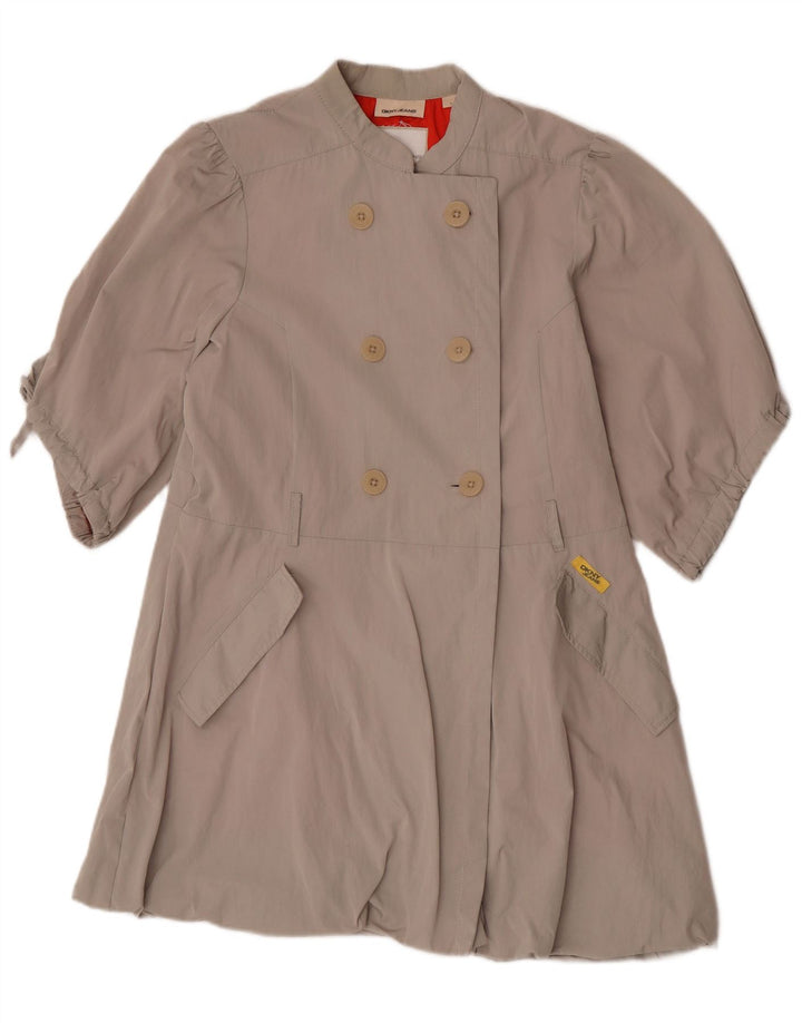 Dkny Zweireihiger Damenmantel mit 3/4-Ärmeln, UK 16, Größe L, Grau, Polyester