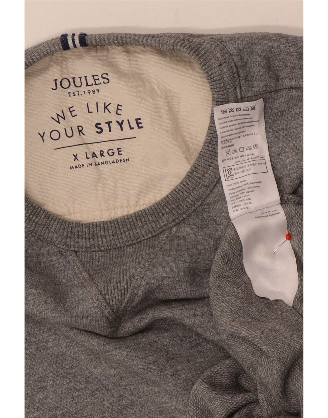 Joules Herren-Sweatshirt-Pullover XL, grau gefleckte Baumwolle