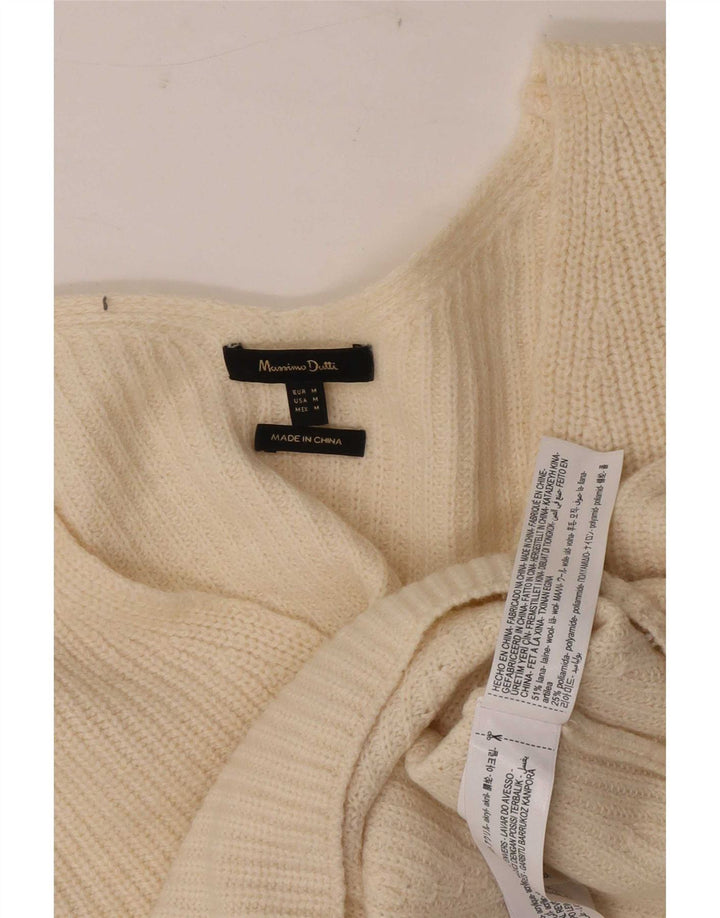 Massimo Dutti Damen-Pullover mit bauchfreiem V-Ausschnitt, Gr. 14, mittlere, cremefarbene Wolle