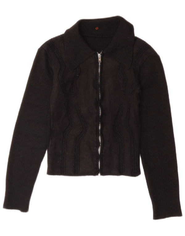 Vintage Damen-Cardigan mit durchgehendem Reißverschluss, UK 6 XS, Schwarz, Farbblock