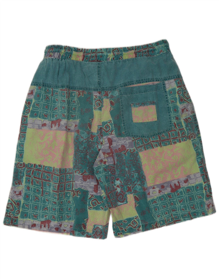 Vintage Herren Grafik Casual Shorts XL W32 Grün Patchwork Baumwolle
