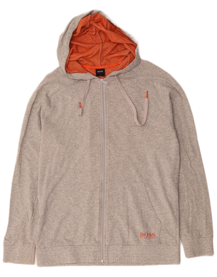 Hugo Boss Herren-Kapuzenpullover mit Reißverschluss, mittelgraue Baumwolle