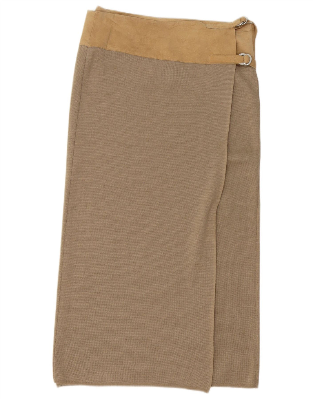 Benetton Damen Midi-Wickelrock, Größe L, W32, Beige, Colourblock-Wolle