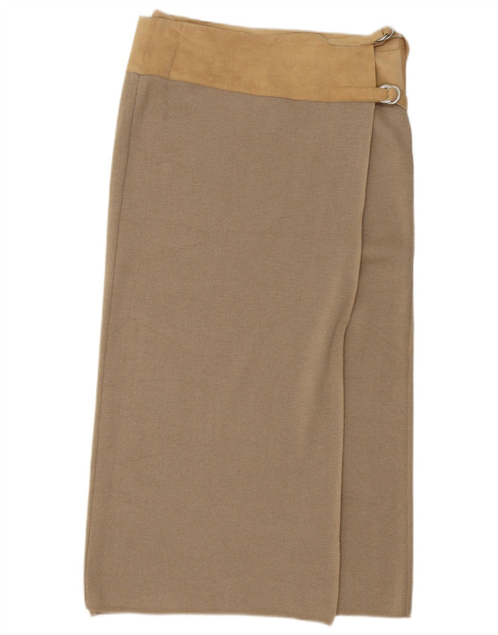 Benetton Damen Midi-Wickelrock, Größe L, W32, Beige, Colourblock-Wolle