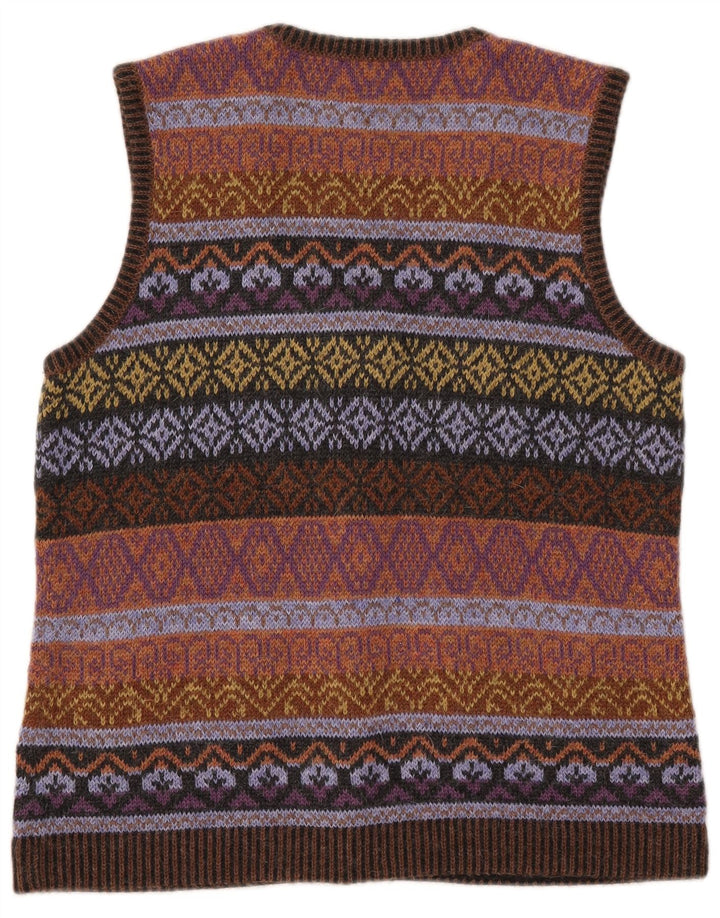 PETER HAHN Ärmelloser Damen-Cardigan-Pullover UK 16 Large Brown Fair Isle