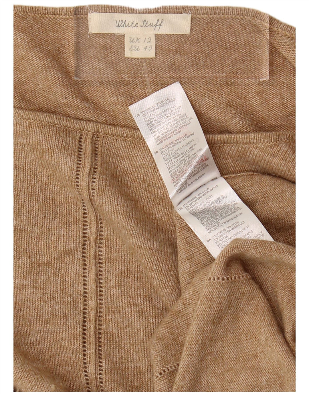 WHITE STUFF Damen-Pullover mit U-Boot-Ausschnitt, UK 12, mittelbeige Viskose