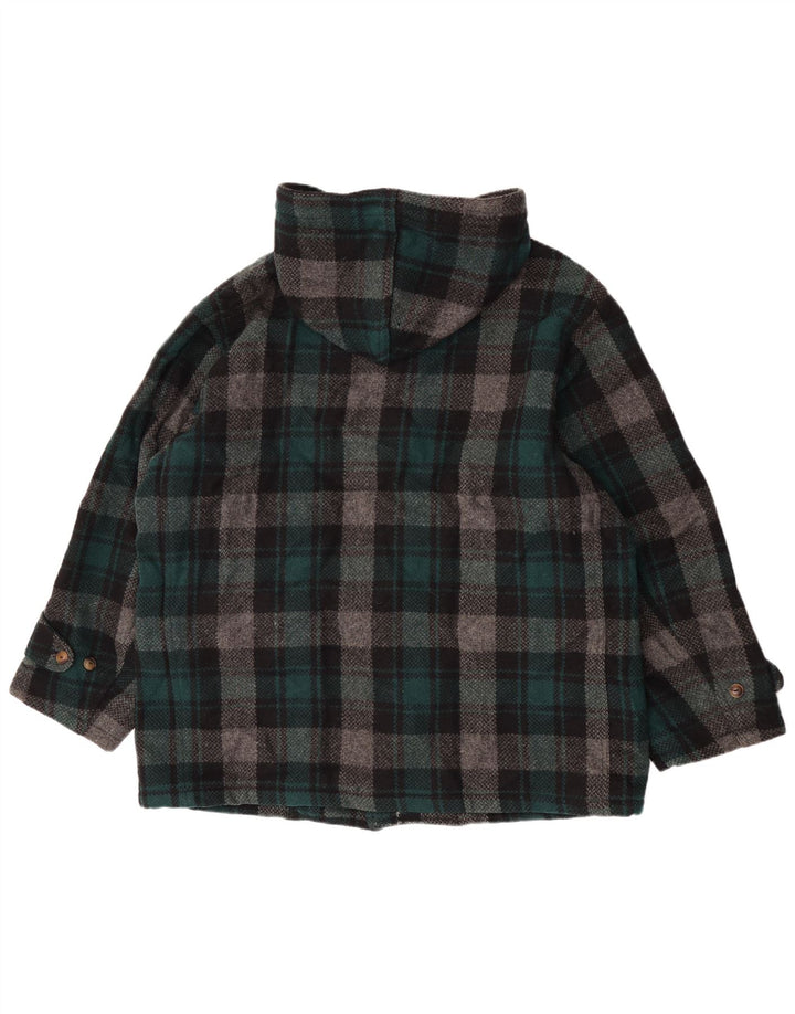 Enrico Coveri Damen Dufflecoat mit Kapuze IT 44 mittelgrün karierte Wolle