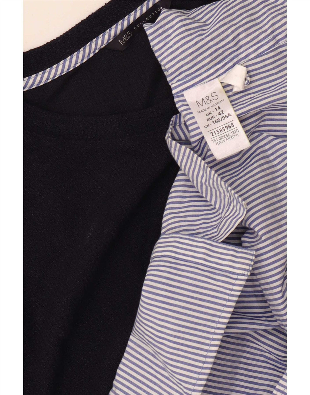 Marks & Spencer Damen Top Langarm UK 14 Large Marineblau Farbblock
