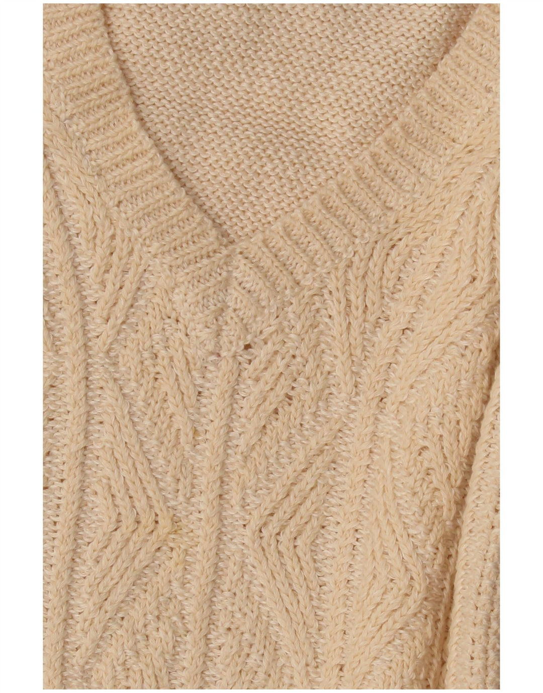 Inis Meain Damen-Pullover mit V-Ausschnitt, Gr. 14, Mittelbeige, Argyle/Diamant