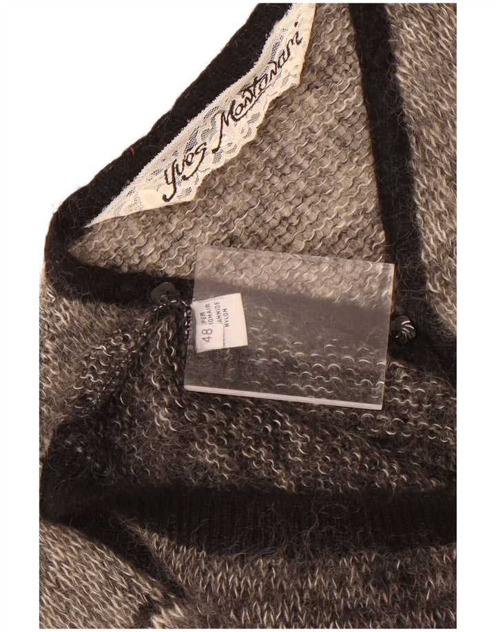 Vintage Damen Übergroßer Cardigan Pullover IT 48 XL Grau Fair Isle Mohair