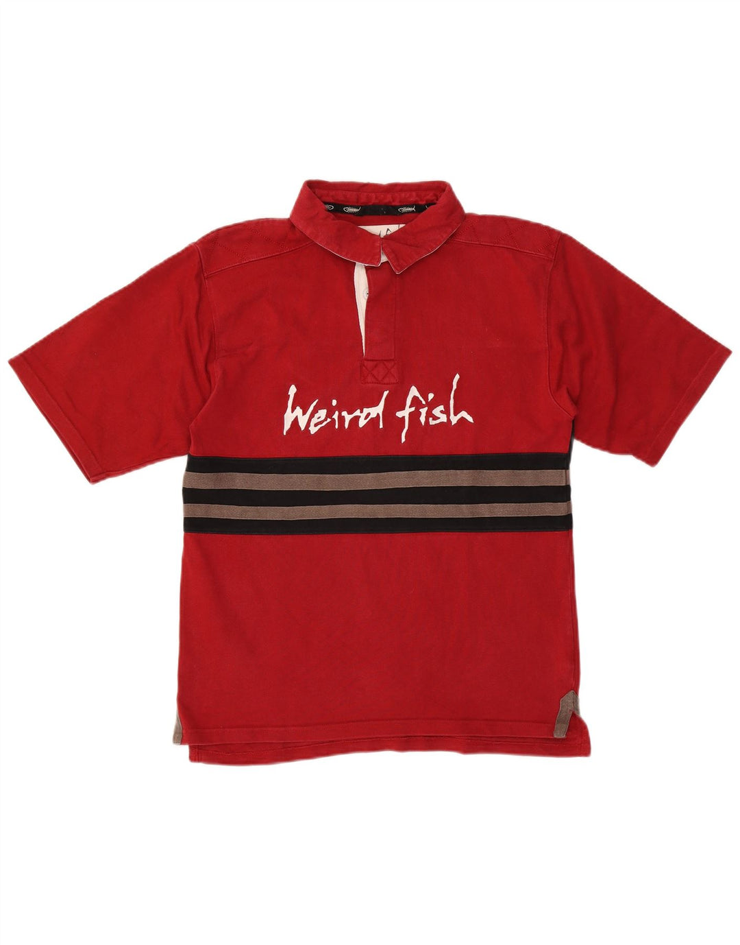 Weird Fish Herren-Poloshirt mit Grafik, Größe S, Rot, Colourblock-Baumwolle