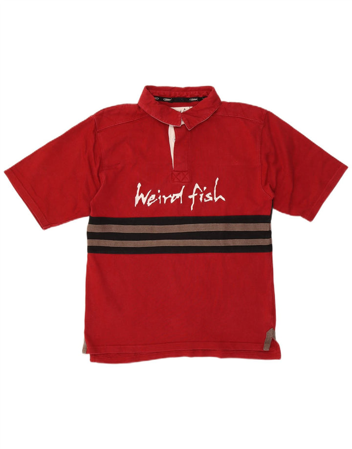 Weird Fish Herren-Poloshirt mit Grafik, Größe S, Rot, Colourblock-Baumwolle