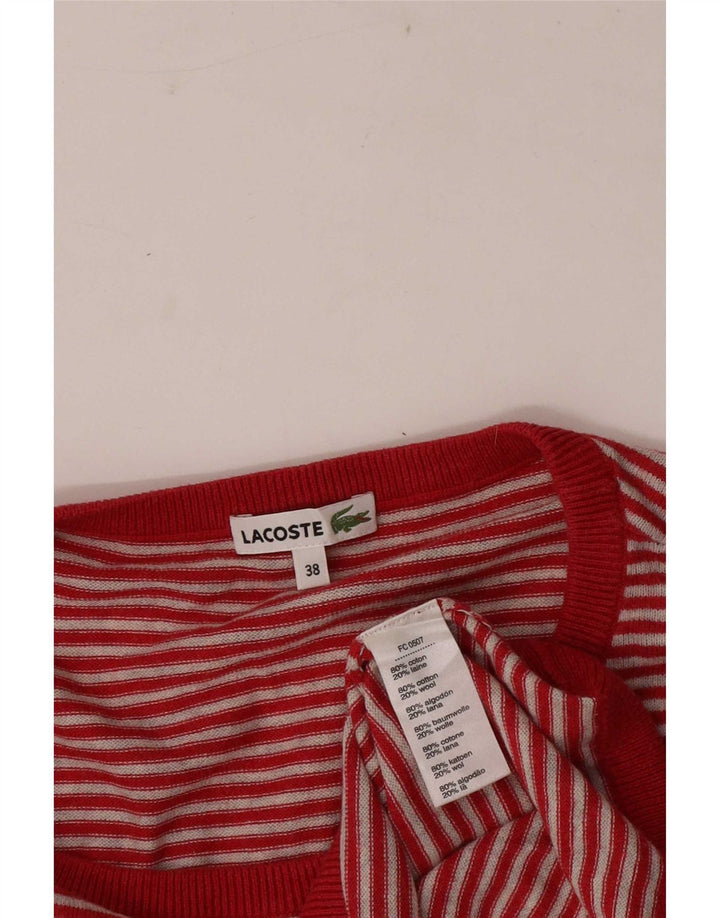 Lacoste Damen-Pullover mit Rundhalsausschnitt, Größe 38, mittelrot gestreift
