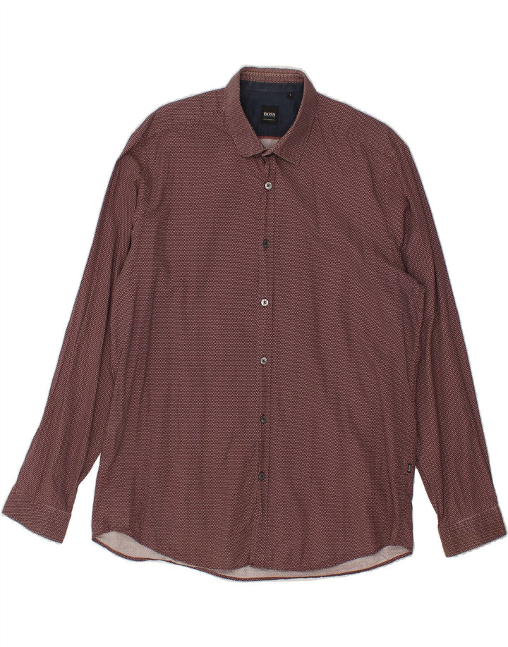 HUGO BOSS Mens Shirt Large Burgundy Polka Dot Cotton Vintage Hugo Boss and Second-Hand Hugo Boss from Messina Hembry 