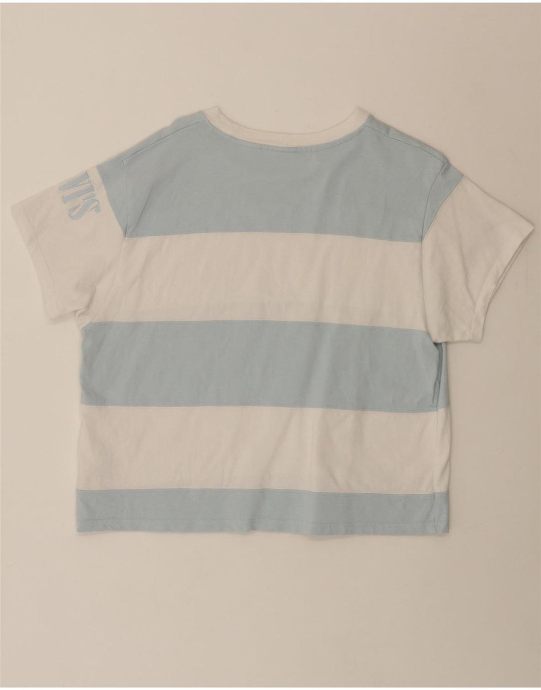 LEVI'S Womens Graphic T-Shirt Top UK 14 Medium Blue Striped Cotton Vintage Levi's and Second-Hand Levi's from Messina Hembry 