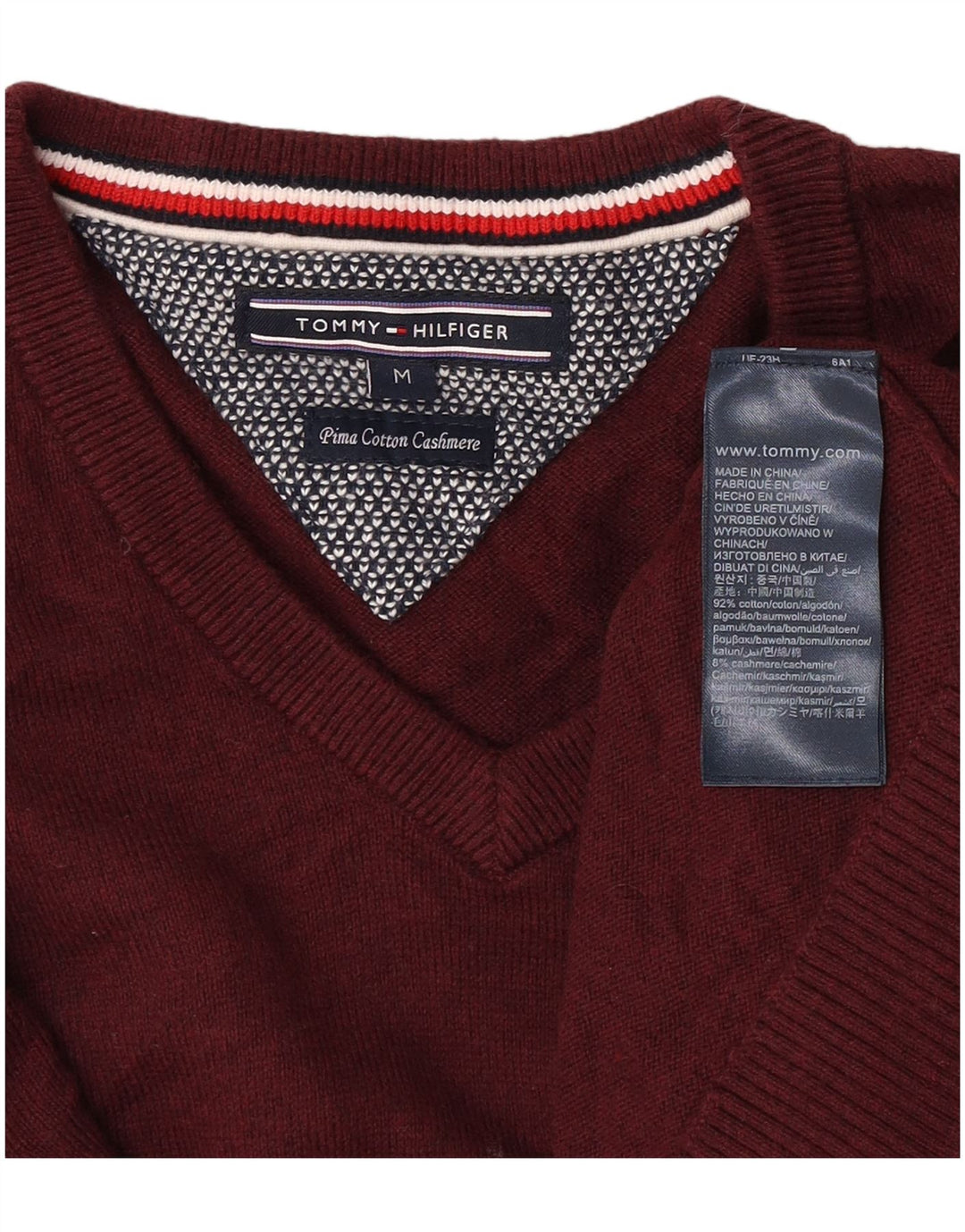 Tommy Hilfiger Herren-Pullover mit V-Ausschnitt, mittelgroße Baumwolle, Burgunderrot