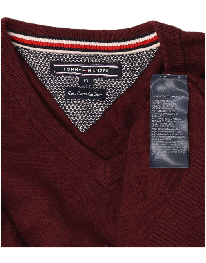 Tommy Hilfiger Herren-Pullover mit V-Ausschnitt, mittelgroße Baumwolle, Burgunderrot