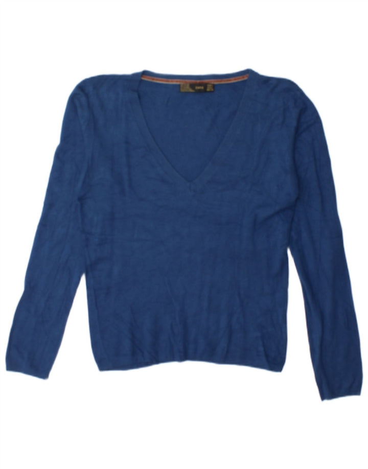 Zara Damen-Pullover mit V-Ausschnitt, UK 16, Größe L, blau, Viskose