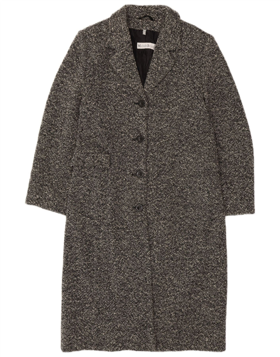 MICHELE BOYARD Damenmantel UK 12 Mittelschwarz gesprenkelte Wolle