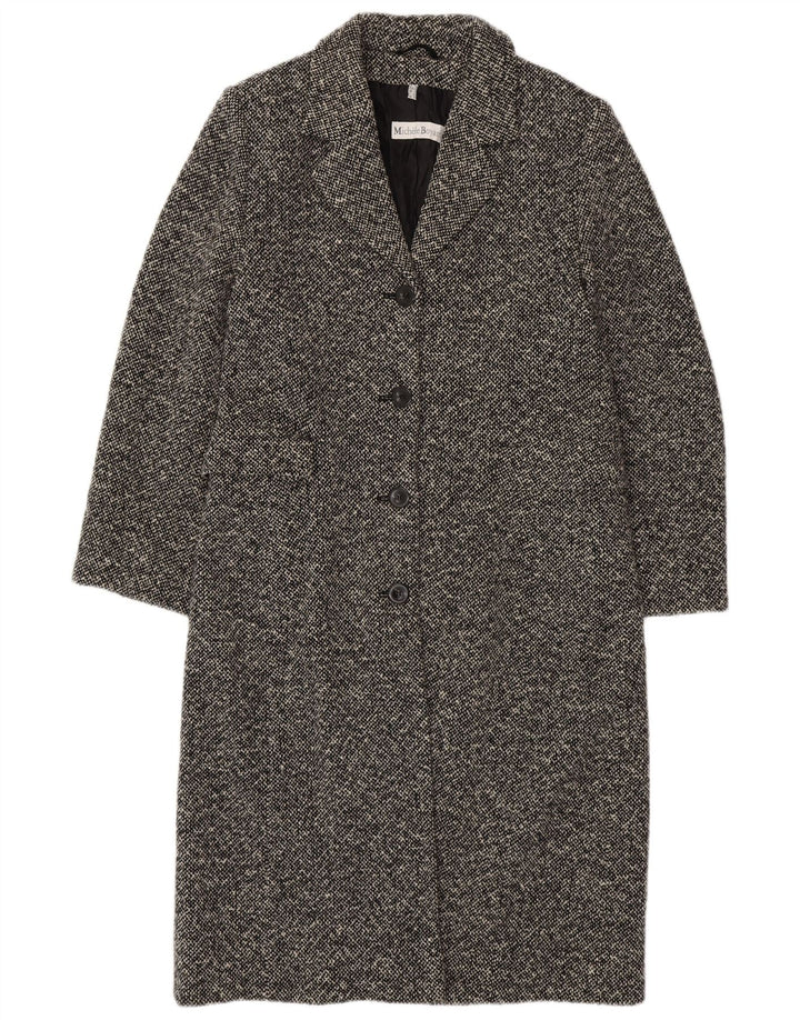 MICHELE BOYARD Damenmantel UK 12 Mittelschwarz gesprenkelte Wolle