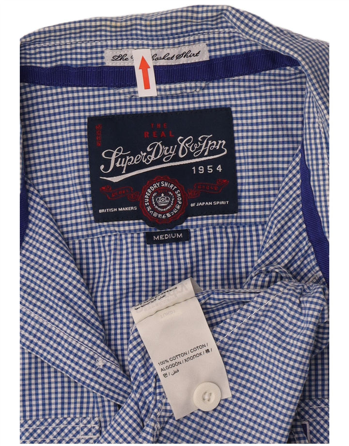 Superdry Herren-Kurzarmhemd aus mittelblauer Gingham-Baumwolle
