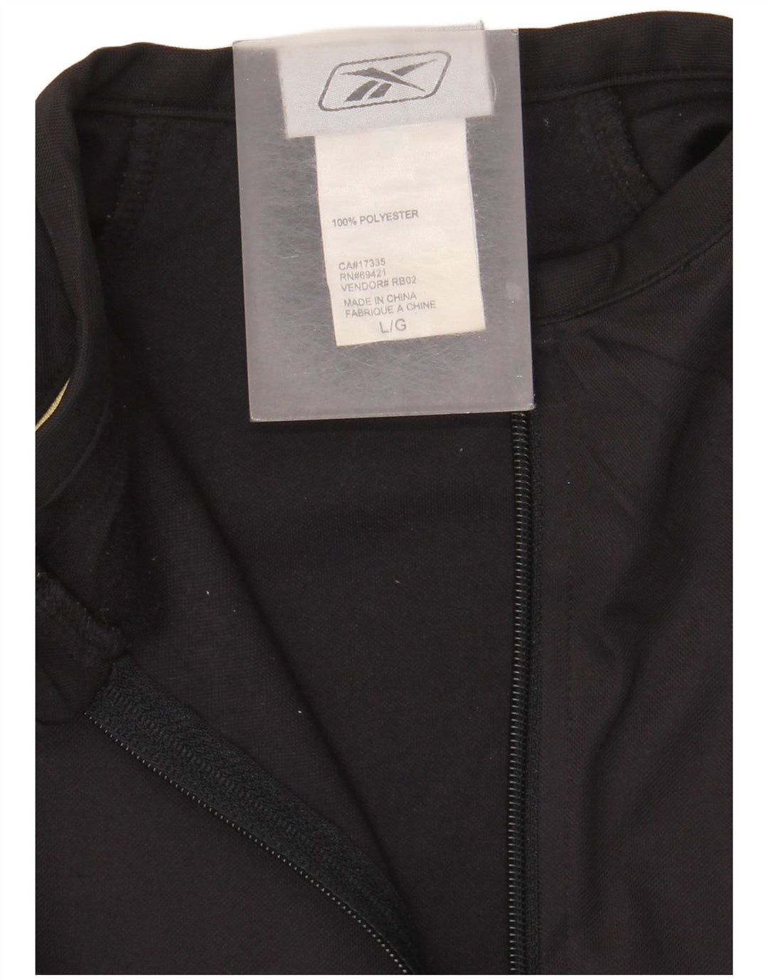 Reebok Herren-Pullover-Trainingsanzugoberteil mit Reißverschluss und Halsausschnitt, groß, aus schwarzem Polyester