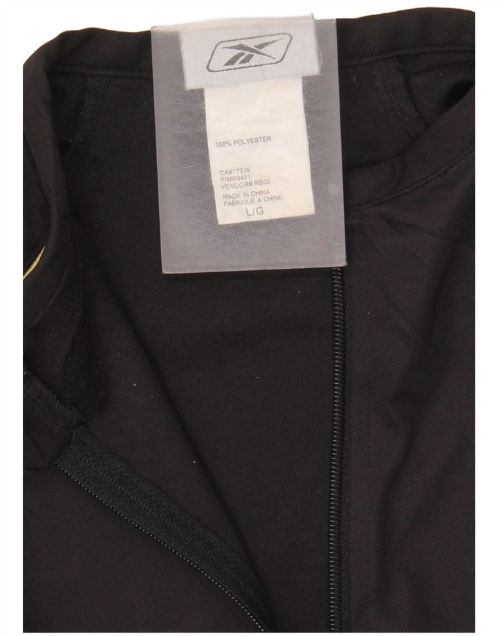 Reebok Herren-Pullover-Trainingsanzugoberteil mit Reißverschluss und Halsausschnitt, groß, aus schwarzem Polyester