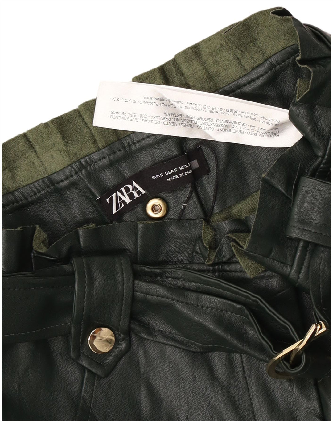 Zara Damen-Rock aus Kunstleder, Größe S, W26, Grün