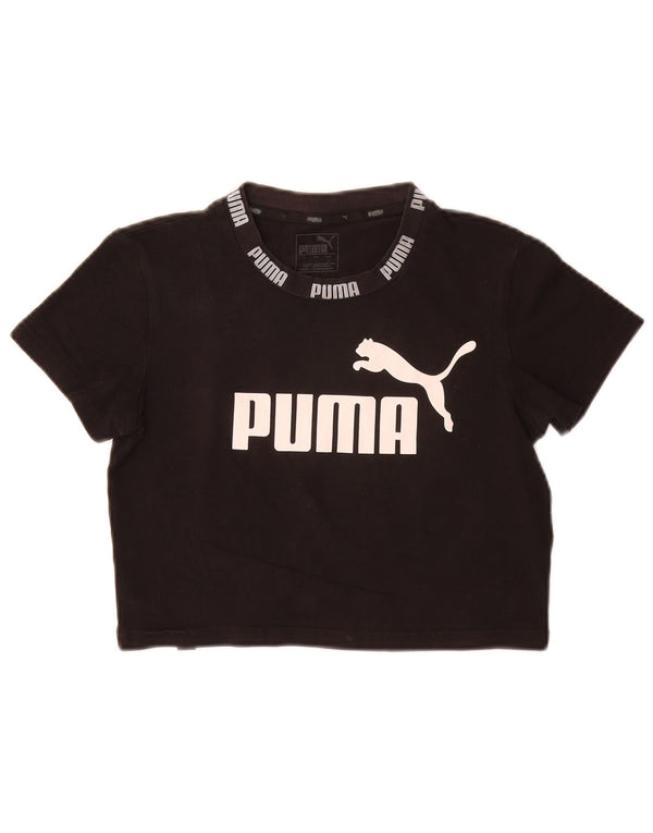 Puma Damen Crop Graphic T-Shirt Top UK 10 Small Schwarz Baumwolle