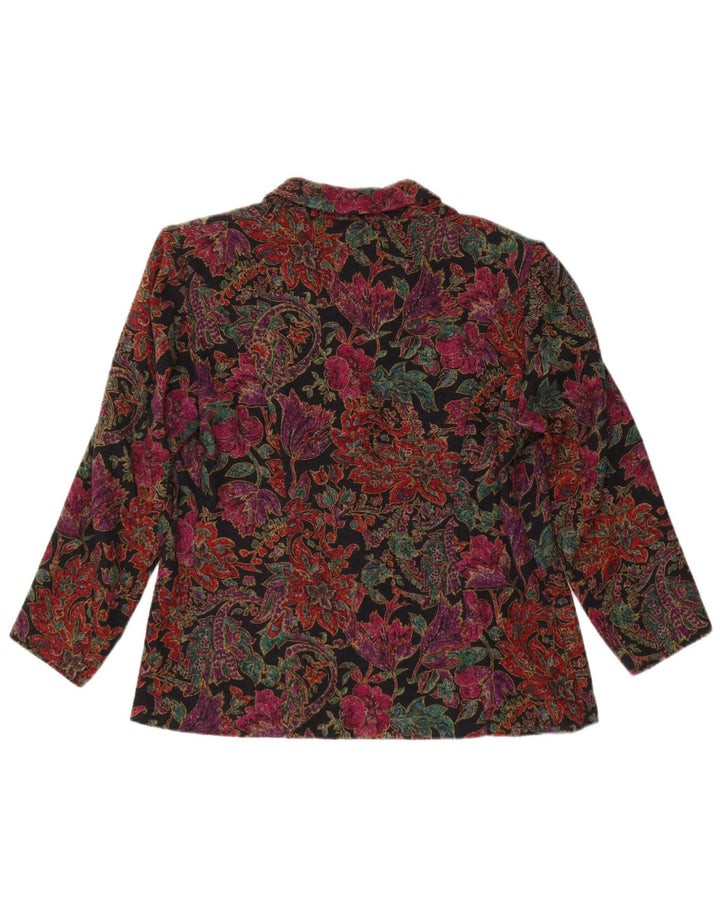 Vintage Damen 4-Knopf-Blazerjacke UK 14 Großes mehrfarbiges Blumenmuster