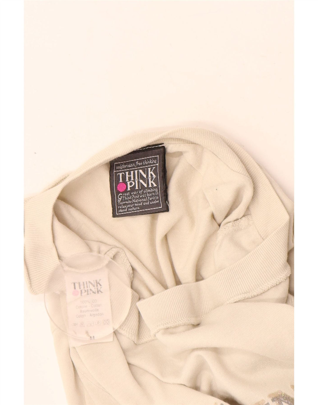 Think Pink Damen-Grafik-T-Shirt-Oberteil UK 12 Mittelweiß aus Baumwolle