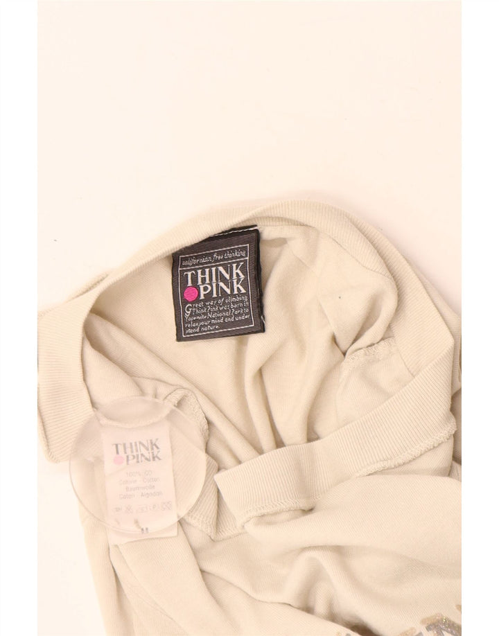 Think Pink Damen-Grafik-T-Shirt-Oberteil UK 12 Mittelweiß aus Baumwolle