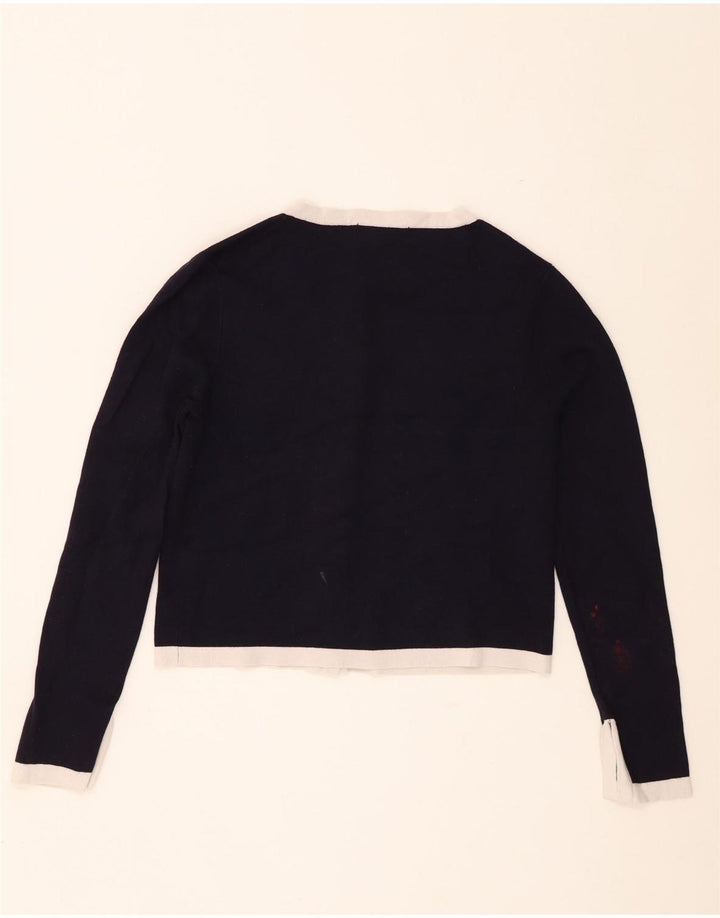 Zara Damen Crop Cardigan Pullover UK 12 Medium Marineblau Viskose