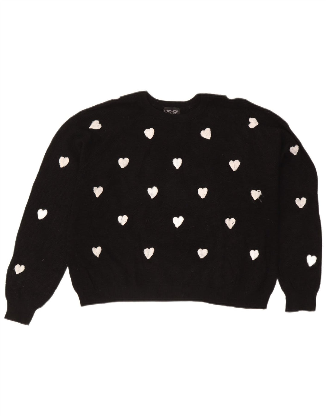 Topshop Damen-Pullover mit abstraktem Muster und U-Boot-Ausschnitt, Gr. 42, Größe L, Schwarz