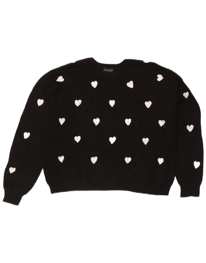 Topshop Damen-Pullover mit abstraktem Muster und U-Boot-Ausschnitt, Gr. 42, Größe L, Schwarz
