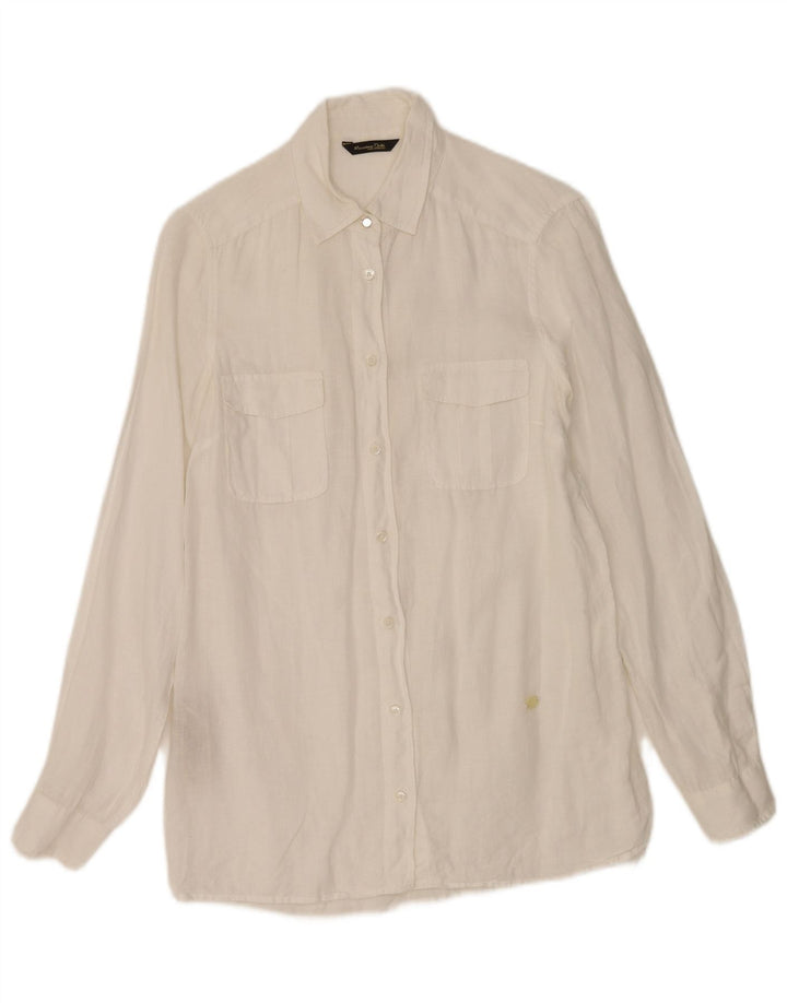 Massimo Dutti Damen Übergroßes Hemd EU 36 XS Weißes Leinen