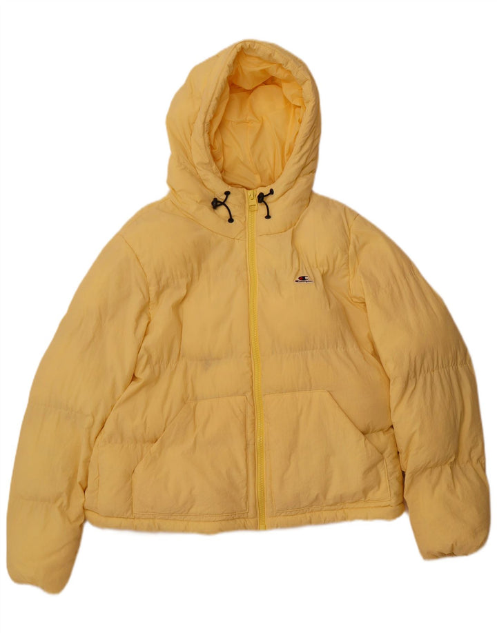 CHAMPION Damen Crop Hooded Wattierte Jacke UK 14 Mittelgelbes Polyamid