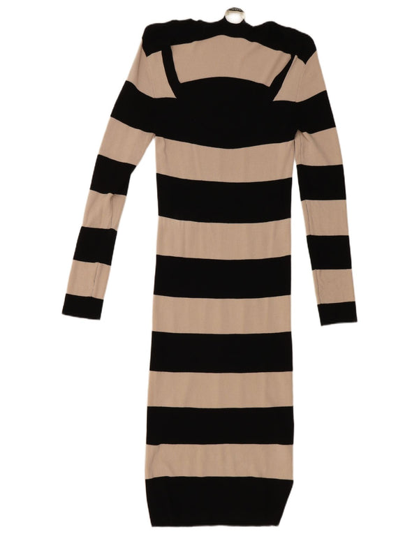 Oasis Langärmliges, figurbetontes Kleid für Damen, UK 10, Größe S, schwarz, gestreift, Viskose