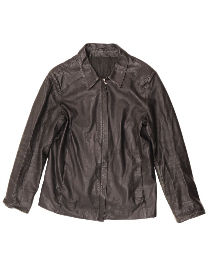 Vintage Damen Lederjacke IT 52 2XL Schwarzes Leder