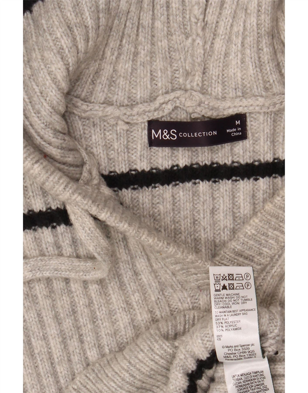 Marks & Spencer Damen-Pullover mit Kapuze, UK 14, Mittelgrau gestreift