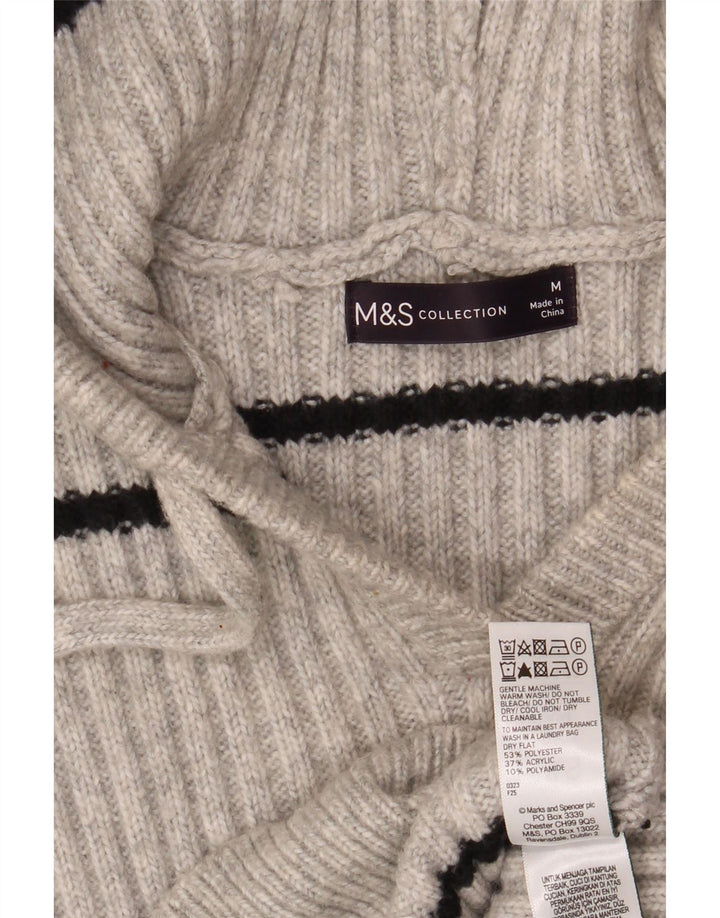 Marks & Spencer Damen-Pullover mit Kapuze, UK 14, Mittelgrau gestreift