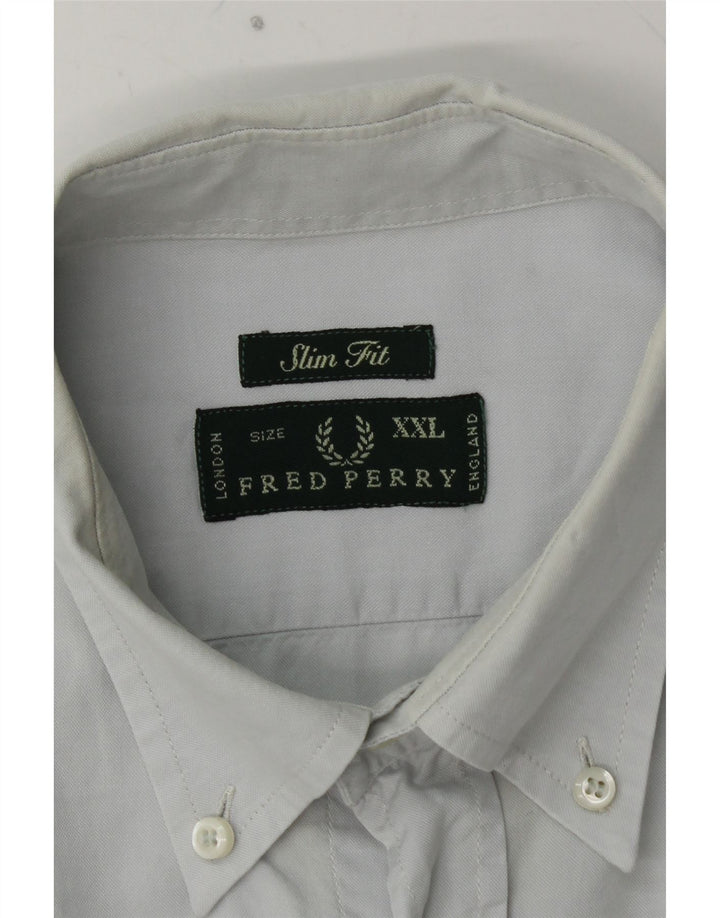 FRED PERRY Herren Slim Fit Hemd 2XL Blaue Baumwolle