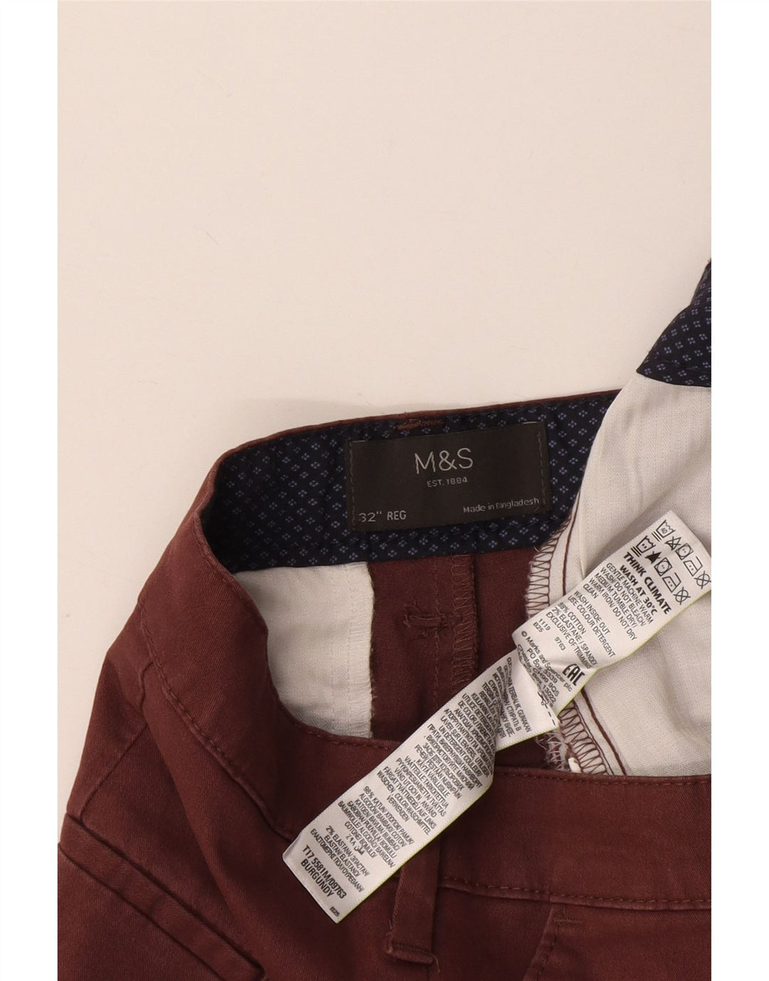 Marks & Spencer Herren-Chinoshorts W32, mittlere Burgunderrote Baumwolle