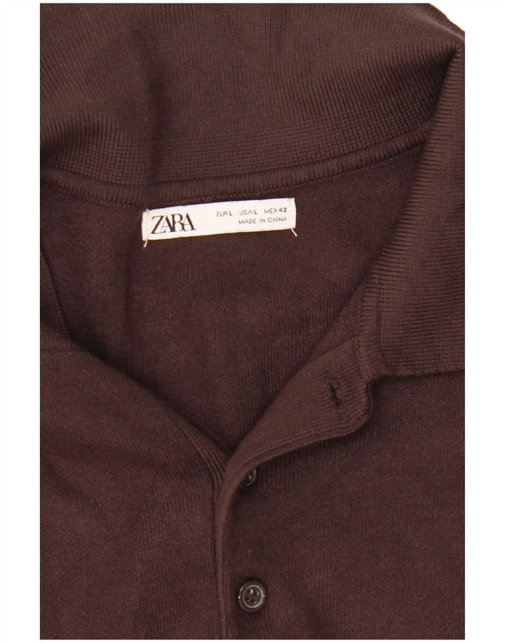 Zara Herren-Pullover mit Polokragen, Größe L, Braun